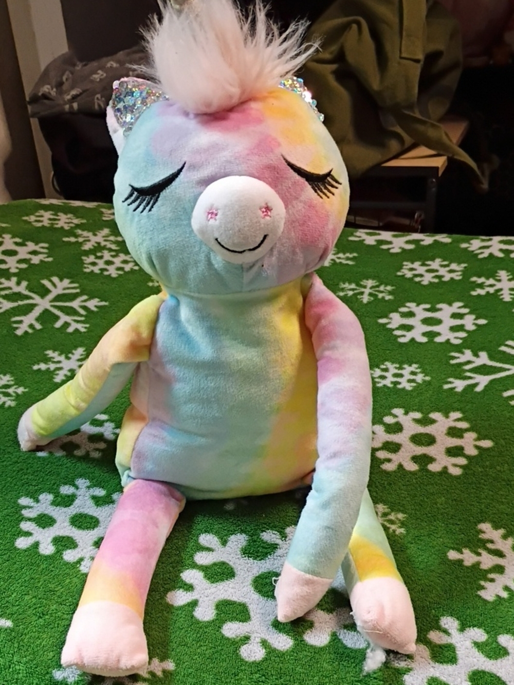 Rainbow Tie-Dye Unicorn Plush with Sparkle Ears